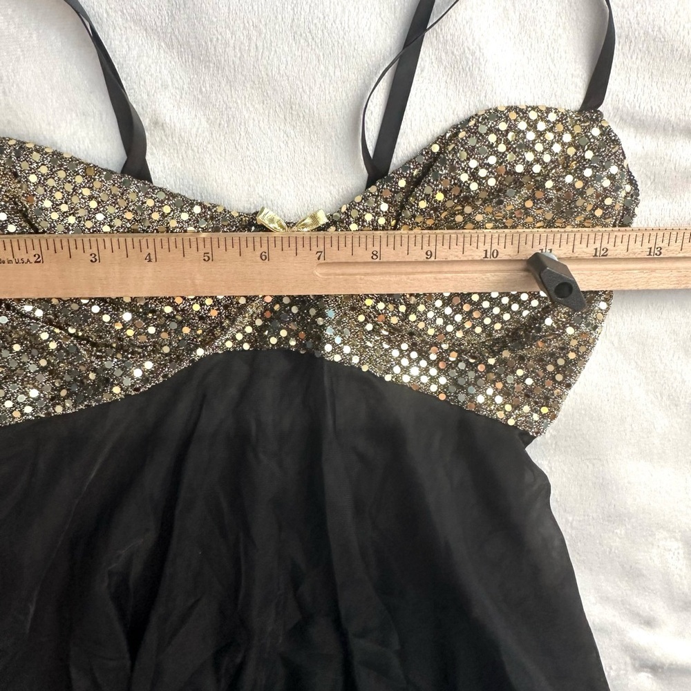 Vintage Je T’adore Gold Sequin & Sheer Nightie Babydoll Dress S Lingerie Black - Picture 4 of 10